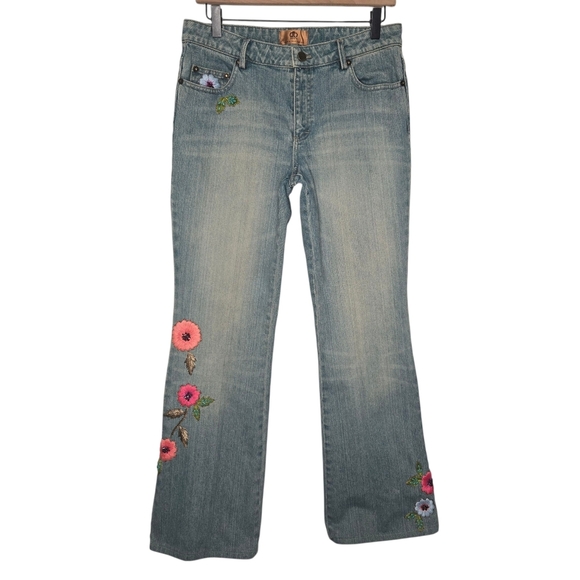Dana Buchman Ileana Boho Floral Embroidered Beaded Rhinestone Flare Jeans 4 / 27 - Picture 1 of 12